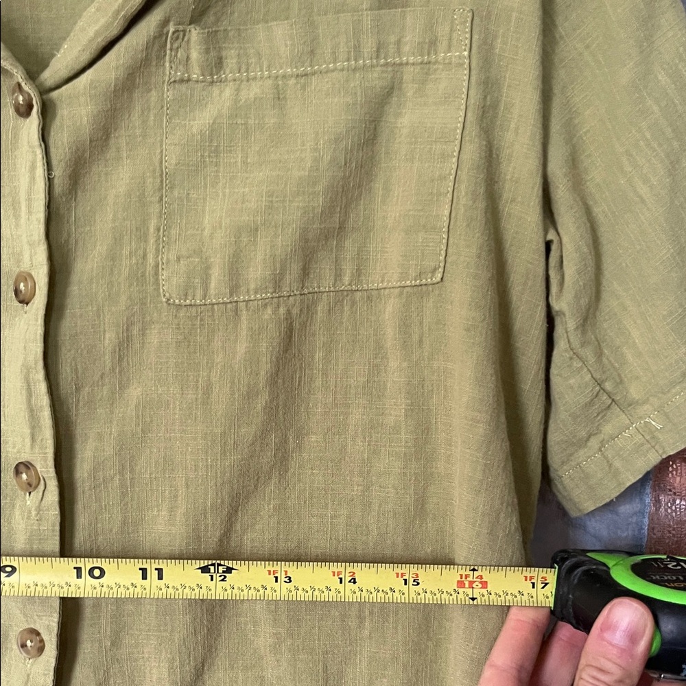 Mod Ref Olive Green Linen Button-Front Short Slee… - image 4
